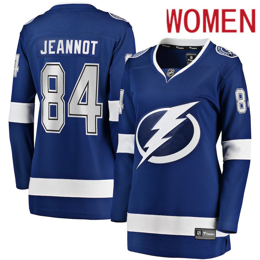 Women Tampa Bay Lightning #84 Tanner Jeannot Fanatics Branded Blue Home Breakaway NHL Jersey->women nhl jersey->Women Jersey